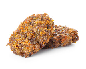Tasty lentil cutlets on white background
