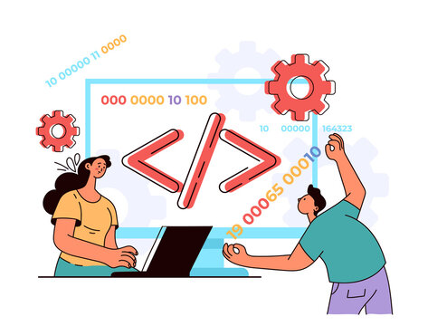 Programming language coding php developer software javascript concept. Vector flat modern style design illustration
