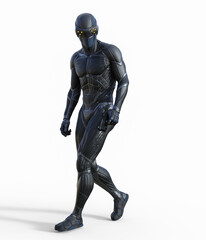 SOLDIER, FUTURISTIC ARMOR, COMBAT SPY. 3D RENDING
