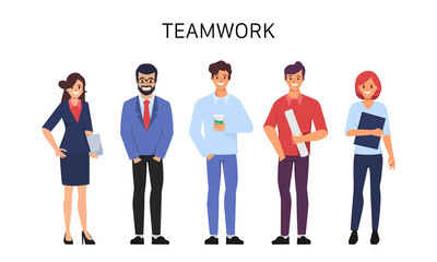 Obraz premium Business teamwork flat character. Animation cartoon vector.
