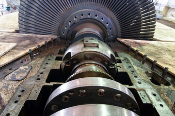 Rotor turbine of power electric 30 megawatts generator in geothermal power plant, maintenance jobs...
