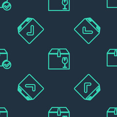 Set line Delivery box with fragile content, Package check mark and on seamless pattern. Vector