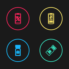 Set line Airline ticket, Museum, Mobile with and Online translator icon. Vector