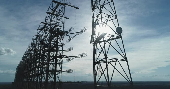 The arc is the secret object of the USSR. Aerial. Bottom view to the sky Chernobyl city 2. 