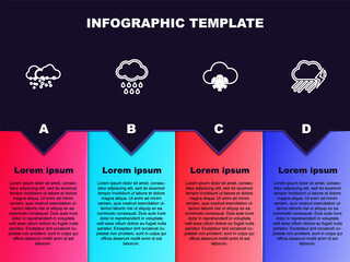 Set line Cloud with snow, rain, and and lightning. Business infographic template. Vector