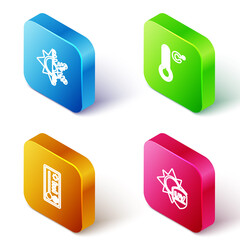 Set Isometric line Sun and snowflake, Meteorology thermometer, and UV protection icon. Vector