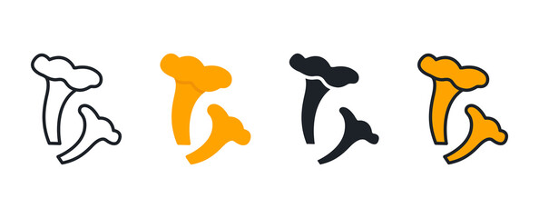 Chanterelle icon. Linear flat color icons contour shape outline. Thin line. Black vector silhouette. Fill solid icon. Modern glyph design. Illustrations of mushrooms. Vector set