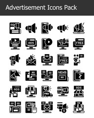 set of online advertisement online marketing icons solid glyph
