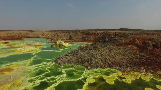 Wonders of planet Earth. Fantastic paints of the Danakil Desert. The Sulphur springs create the unearthly colourful and beautiful landscape. An aerial view. Africa. Ethiopia.