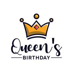 queen's birthday emblem with simple crown and typography. 