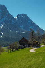 Fototapeta na wymiar A wooden farmhouse in the Austrian Alps