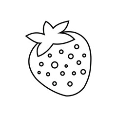 Strawberry berry on a white background for printing on clothes, decorative pillows, kitchen and children's textiles. Black line contour. Coloring. Vector graphic.