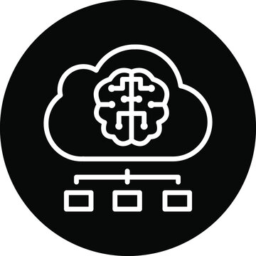 Deep Learning Cloud Gpu Vector Outline. Distributed Database Icon.