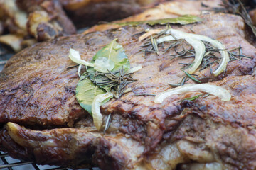 close-up of argentinian asado with spices