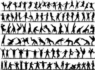people in motion silhouettes on white background