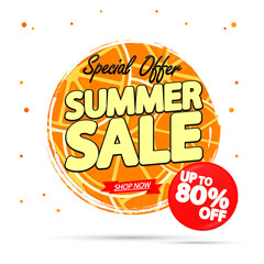 Summer Sale up to 80% off, poster design template, season best offer, discount banner, vector illustration