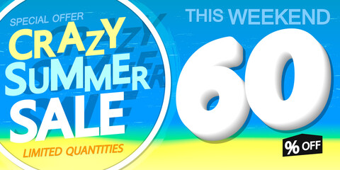 Summer Sale up to 60% off, poster design template, season best offer, discount banner, vector illustration