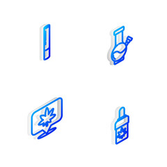 Set Isometric line Glass bong for smoking marijuana, Marijuana joint, Location and cannabis and olive oil icon. Vector