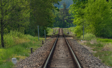 Railway track in south Bohemia color spring morning