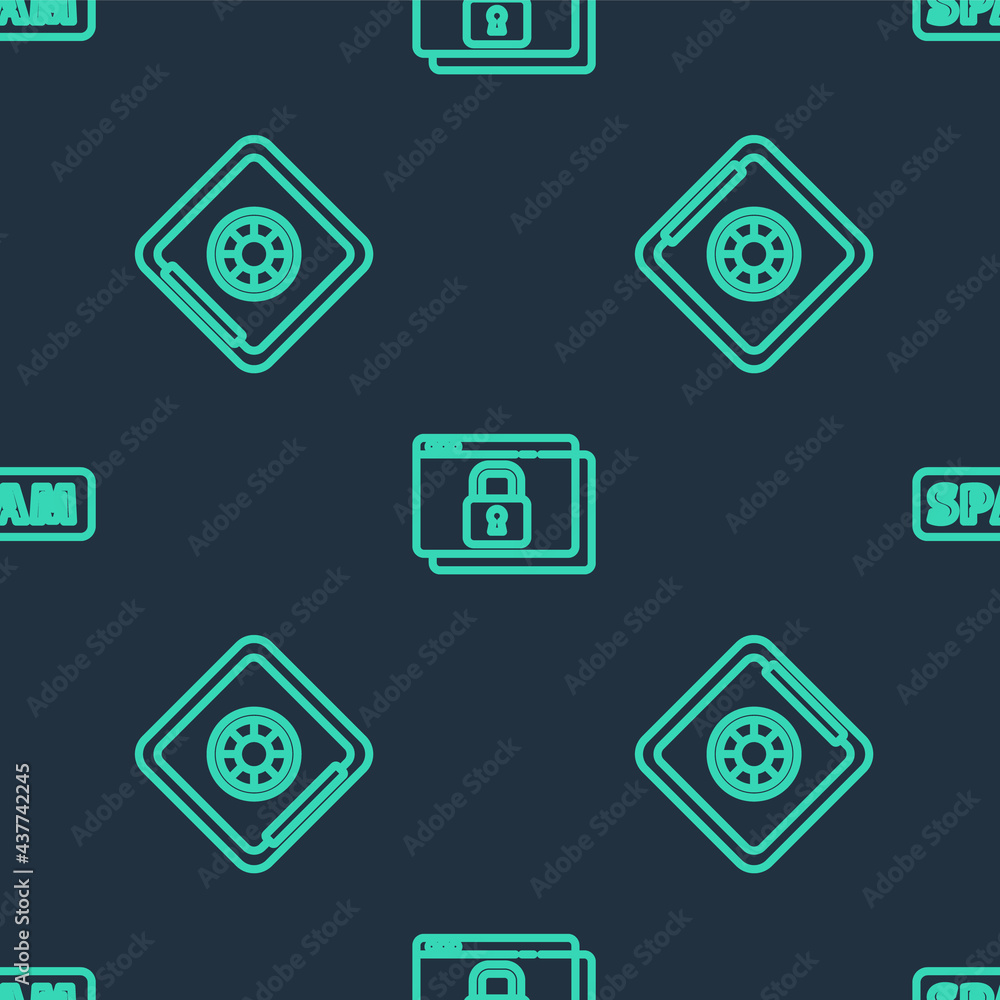 Poster set line secure your site with https, ssl, safe and spam on seamless pattern. vector