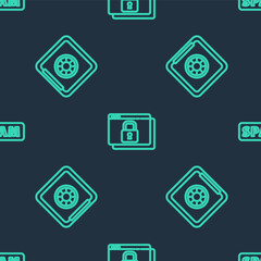 Set line Secure your site with HTTPS, SSL, Safe and Spam on seamless pattern. Vector
