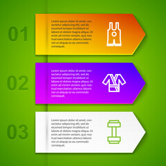 Set line Wrestling singlet, Japanese costume Kimono and Dumbbell. Business infographic template. Vector