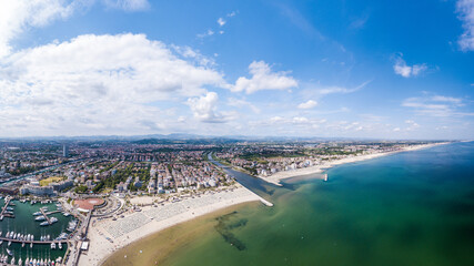 Italy, June 2021 - aerial view of the beach of the Romagna Riviera with Riccione, Rimini and...