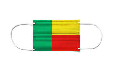 Flag of Benin on a disposable surgical mask. White background
