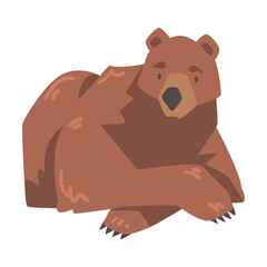 Lying Brown Bear, Large Wild Predator Mammal Animal Cartoon Vector Illustration