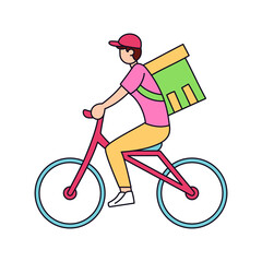 Isolated delivery guy with a package on a bicycle Vector illustration