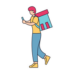 Isolated delivery boy with a package Vector illustration