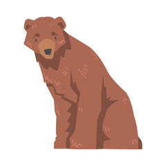 Sitting Large Brown Bear, Wild Predator Mammal Animal Cartoon Vector Illustration