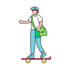 Isolated delivery guy with a package on a skateboard Vector illustration