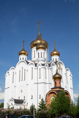 Fototapeta na wymiar Orthodox Christian church on the background of the blue sky.