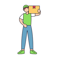 Isolated delivery boy with a package Vector illustration