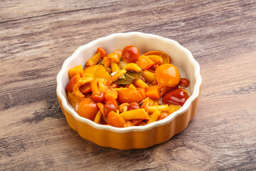Marinated pickled honey mushrooms in the bowl