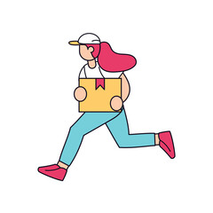 Fototapeta na wymiar Isolated delivery girl with a package Vector illustration