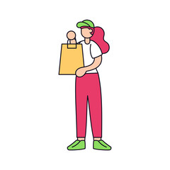 Isolated delivery girl with a package Vector illustration