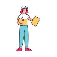 Isolated delivery girl with a package Vector illustration