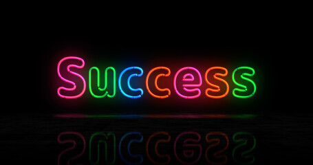 Success symbol neon light 3d illustration