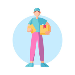 Isolated delivery boy with a package Vector illustration