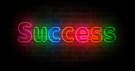 Success symbol neon light 3d illustration