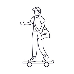 Isolated delivery guy with a package on a skateboard Vector illustration