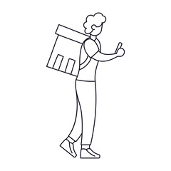 Isolated delivery boy with a package Vector illustration