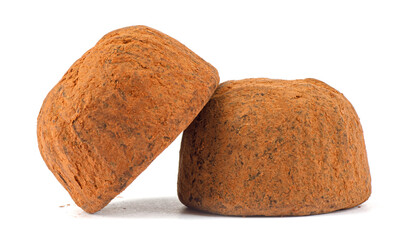 chocolate truffles covered with cocoa isolated on white background