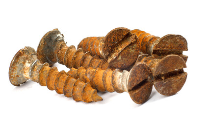 Old rusty wood screw isolated on white background