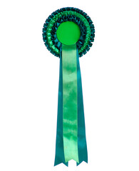 Green award ribbon on white background isolation