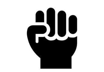 Puño cerrado en negro sobre fondo blanco. Símbolo de lucha. 