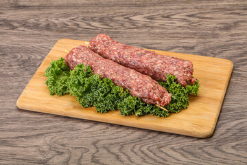 Raw minced beef kebab skewer