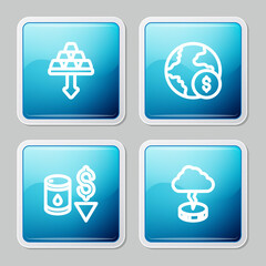 Set line Gold bars, Global economic crisis, Drop in crude oil price and Storm icon. Vector